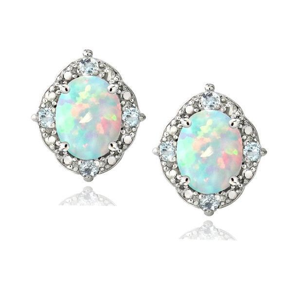 Oval Opal Round Diamonds 11.80 Ct Studs Earrings Halo White Gold 14K - Gemstone Earring-harrychadent.ca