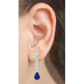 Pear Cut Blue Ceylon Sapphire & Diamond Lady Dangle Earring 6 Ct - Gemstone Earring-harrychadent.ca