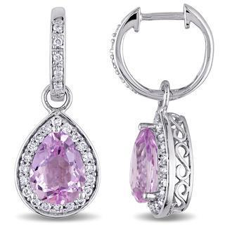Pear Kunzite With Round Diamonds 28 Ct. Dangle Earrings White - Gemstone Earring-harrychadent.ca