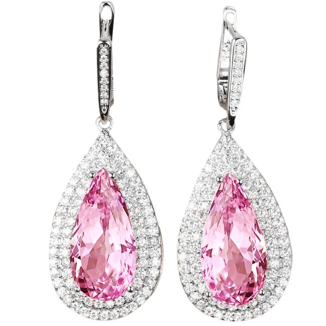 Pink Kunzite And Diamond Lady Dangle Earring Fine Gold Jewelry 11.66 Ct - Gemstone Earring-harrychadent.ca