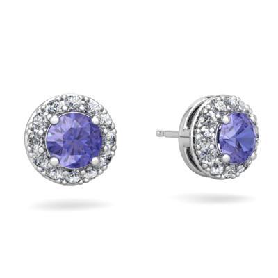 Prong Set 3.70 Carats Tanzanite And Diamonds Studs Earrings White - Gemstone Earring-harrychadent.ca
