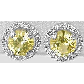 Prong Set 5 Carats Yellow Sapphire Lady Halo Studs Earring Gold 14K - Gemstone Earring-harrychadent.ca
