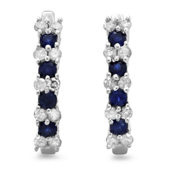 Sri Lankan Sapphire Diamond Ladies Hoop Earring White Gold 14K 6 Ct. - Gemstone Earring-harrychadent.ca