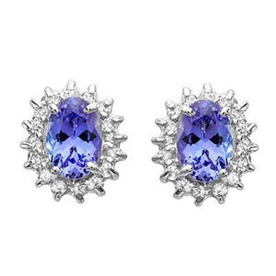 Tanzanite & Diamond Ladies Halo Stud Earrings 4.80 Ct. White Gold 14K - Gemstone Earring-harrychadent.ca