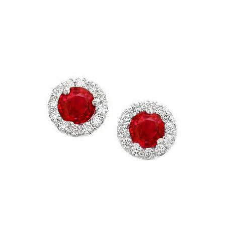 White Diamonds 5.90 Ct. Red Ruby With Studs Halo Earrings Gold 14K - Gemstone Earring-harrychadent.ca