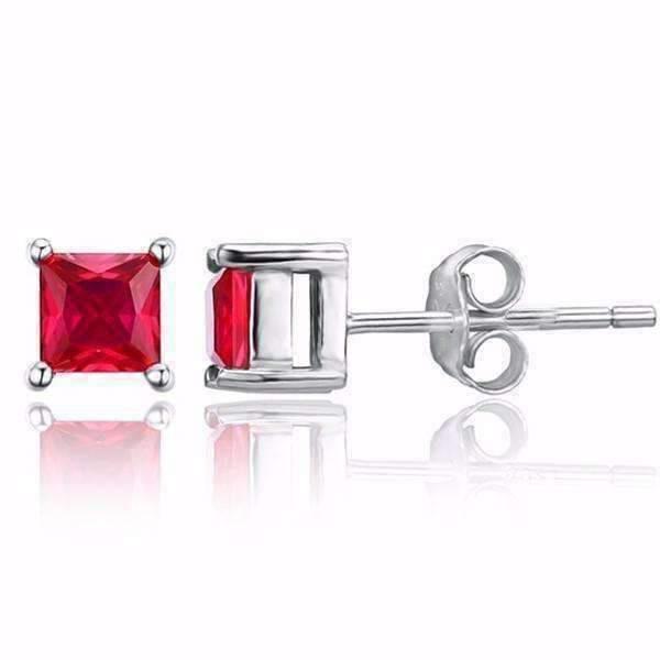 White Gold 14K 3.50 Carats Princess Cut Ruby Lady Studs Earrings New - Gemstone Earring-harrychadent.ca