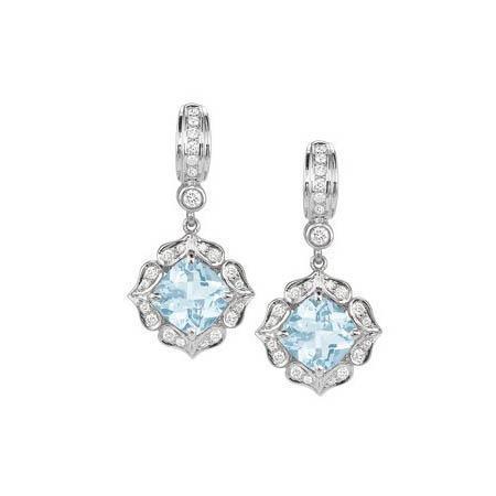 White Gold 14K 4.70 Ct Aquamarine With Diamonds Dangle Earrings - Gemstone Earring-harrychadent.ca