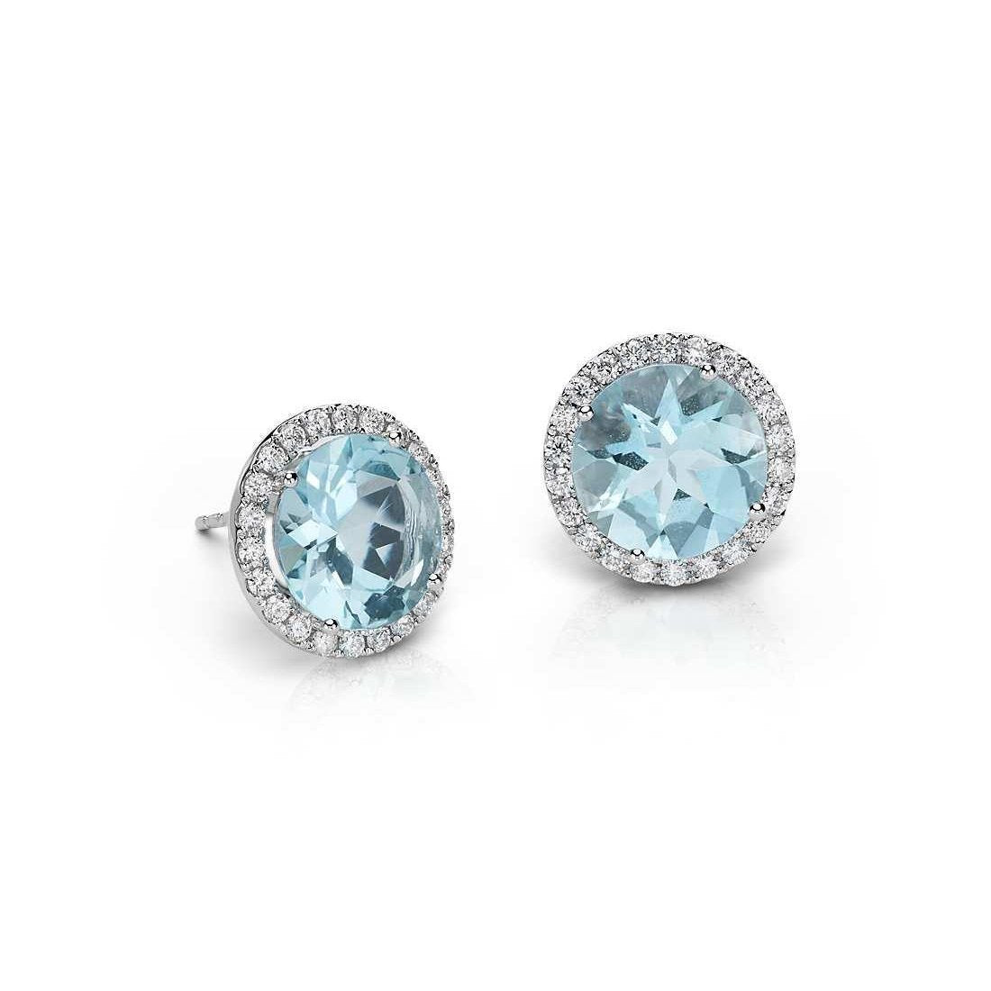 White Gold 14K 5.70 Ct Aquamarine With Diamond Studs Earring - Gemstone Earring-harrychadent.ca
