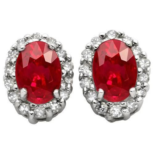 White Gold 14K 6.80 Ct Ruby With Diamonds Studs Earrings - Gemstone Earring-harrychadent.ca