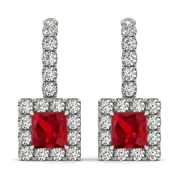 White Gold 14K Women Dangle Earrings 7 Ct Ruby With Diamonds - Gemstone Earring-harrychadent.ca