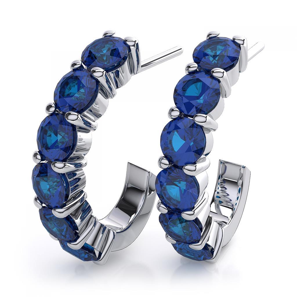White Gold 4.20 Ct Round Sri Lanka Sapphire Women Hoop Earrings - Gemstone Earring-harrychadent.ca