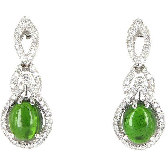 Women Green Tourmaline Diamond Dangle Earring Gold 14K 21.02 Ct - Gemstone Earring-harrychadent.ca