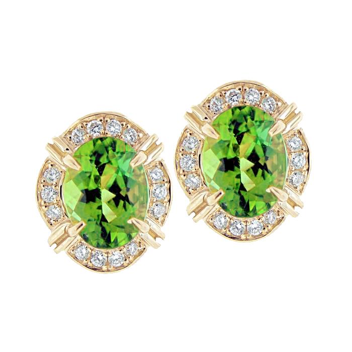 Yellow Gold 14K 12.40 Carats Tourmaline With Diamonds Earrings - Gemstone Earring-harrychadent.ca