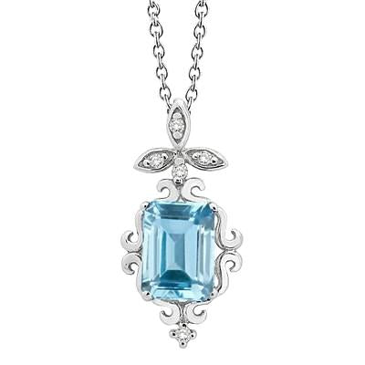 12.25 Ct Emerald Cut Aquamarine With Diamonds Pendant 14K Gold - Gemstone Pendant-harrychadent.ca