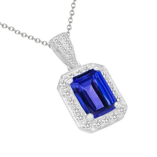 14.30 Ct Tanzanite & Diamonds Pendant Necklace With Chain 14K Gold - Gemstone Pendant-harrychadent.ca