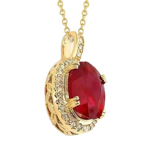 14K Yellow Gold Ruby With Diamonds 6.55 Carats Pendant Necklace - Gemstone Pendant-harrychadent.ca