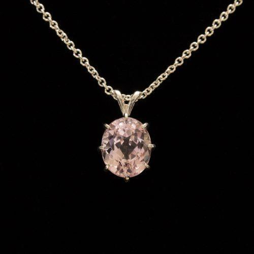 15 Ct. Solitaire Oval Cut Pink Kunzite Necklace Pendant White Gold 14K - Gemstone Pendant-harrychadent.ca