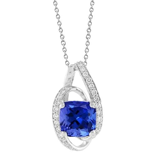 2.50 Carats Tanzanite With Diamonds Pendant Necklace White Gold 14K - Gemstone Pendant-harrychadent.ca