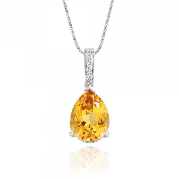 22.75 Carats Prong Set Citrine With Diamonds Pendant White Gold 14K - Gemstone Pendant-harrychadent.ca