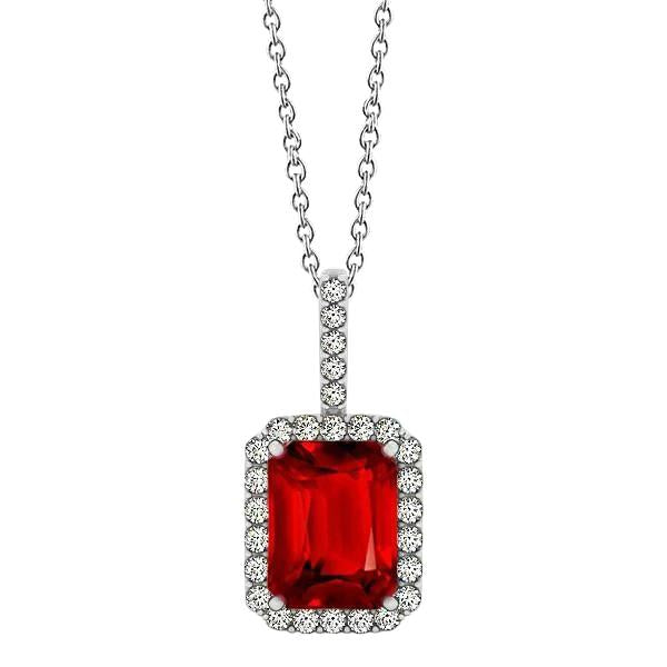 5.50 Ct. Emerald Cut Ruby & Diamond Pendant Necklace White Gold 14K - Gemstone Pendant-harrychadent.ca
