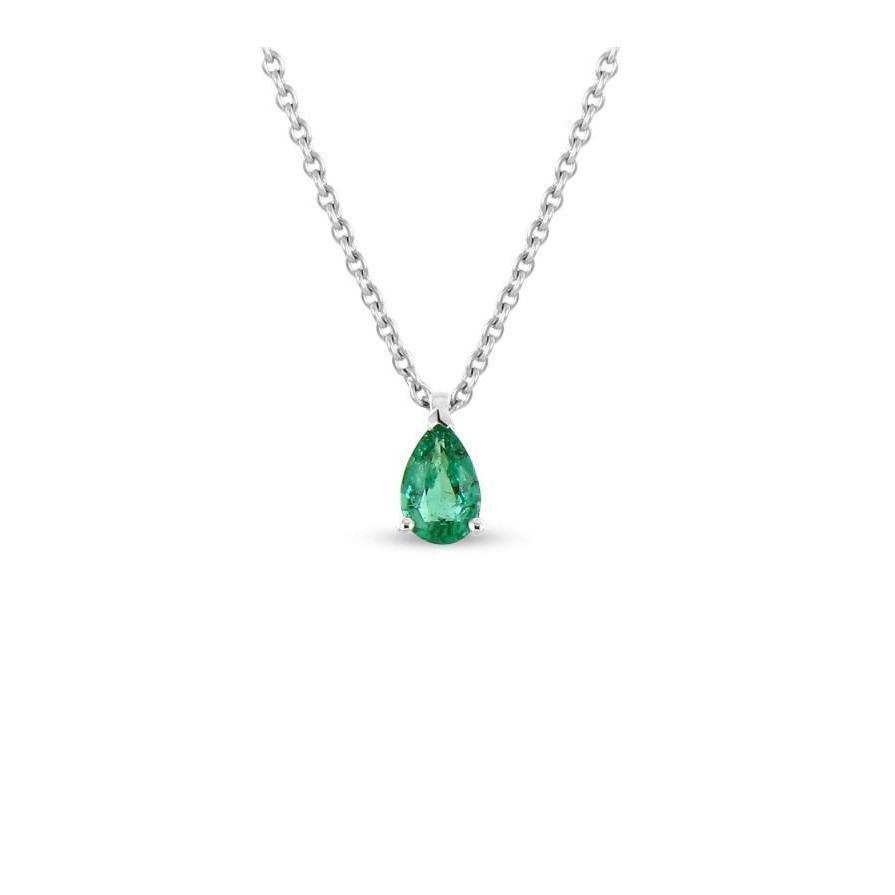 5 Ct Solitaire Green Emerald WG 14K Pendant Necklace With Chain - Gemstone Pendant-harrychadent.ca
