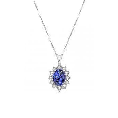 6.00 Ct Prong Set Tanzanite And Diamonds Pendant White Gold 14K - Gemstone Pendant-harrychadent.ca