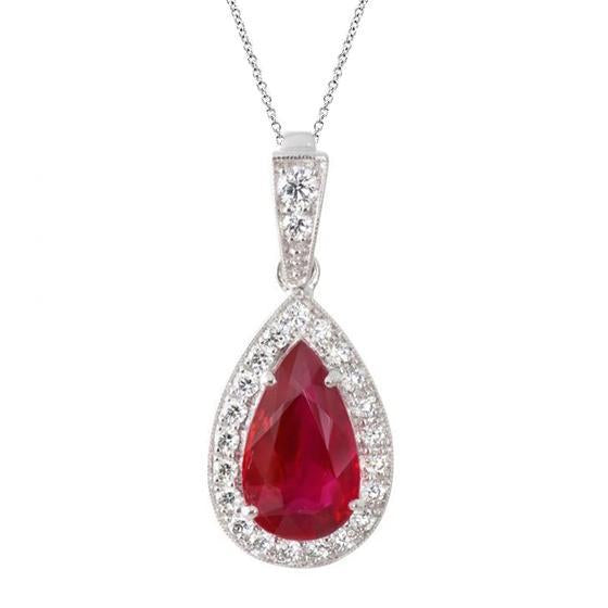 7.90 Carats Pear Cut Ruby And Round Diamonds Pendant 14K Gold - Gemstone Pendant-harrychadent.ca