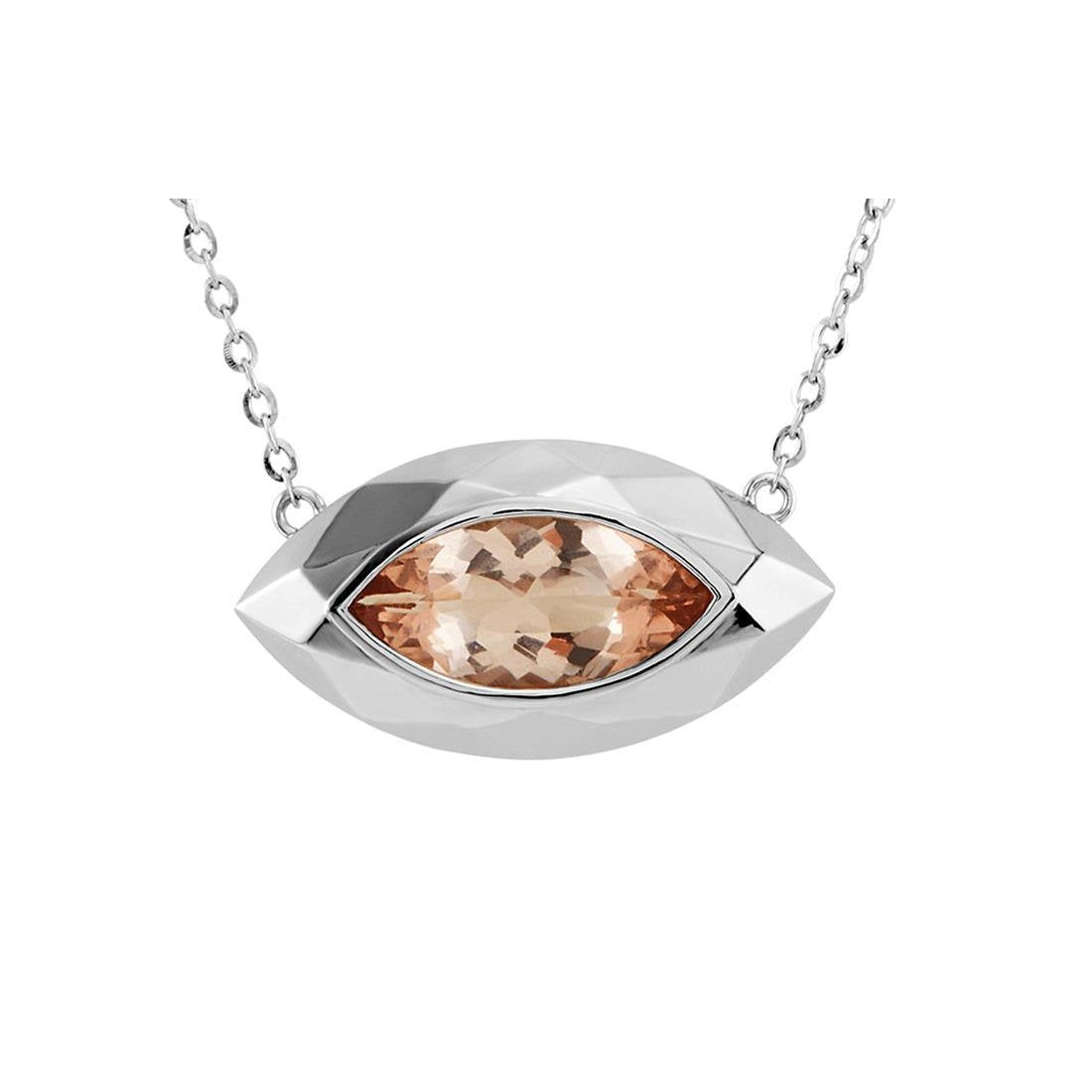 Bezel Set Marquise Cut 16 Ct Solitaire Morganite Pendant White Gold - Gemstone Pendant-harrychadent.ca