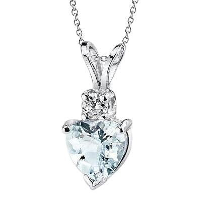 Big Heart Shape Aquamarine With Diamond 15 Ct Pendant White Gold 14K - Gemstone Pendant-harrychadent.ca