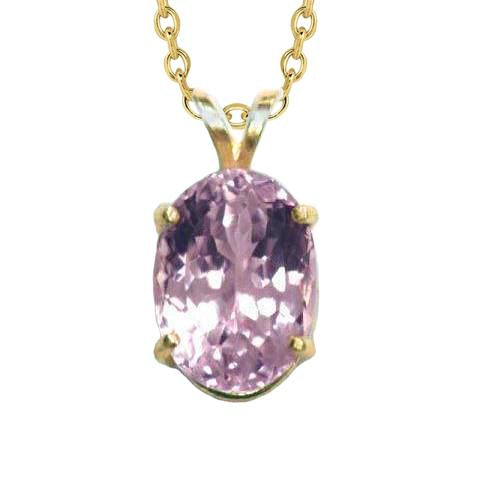 Big Oval Cut Pink Kunzite Gemstone Pendant 20 Carats Yellow Gold 14K - Gemstone Pendant-harrychadent.ca