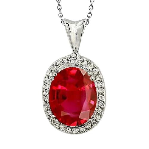 Big Red Ruby With Small Diamonds 7.30 Ct. Pendant Necklace Gold 14K - Gemstone Pendant-harrychadent.ca