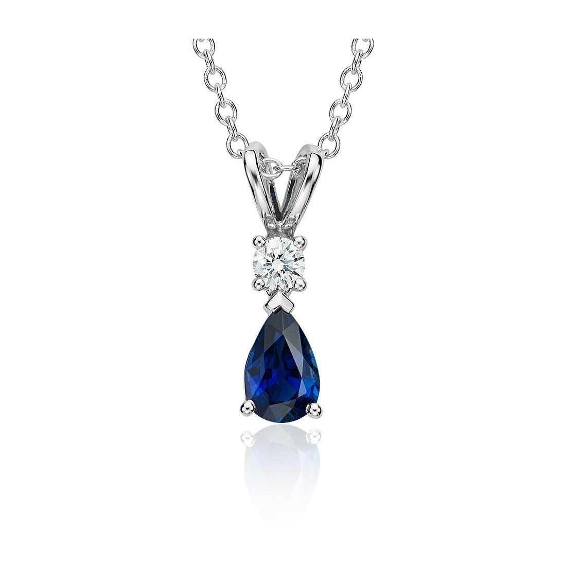 Blue Sapphire With Diamond Pendant Necklace 2 Carats 14K White Gold - Gemstone Pendant-harrychadent.ca