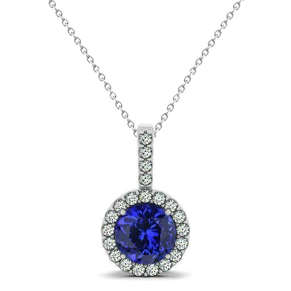 Blue Tanzanite With Diamonds Pendant Necklace White Gold 14K 3.70 Ct - Gemstone Pendant-harrychadent.ca