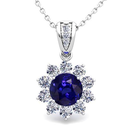 Ceylon Blue Sapphire Pendant White Gold 14K Diamond Jewelry 3 Ct. - Gemstone Pendant-harrychadent.ca