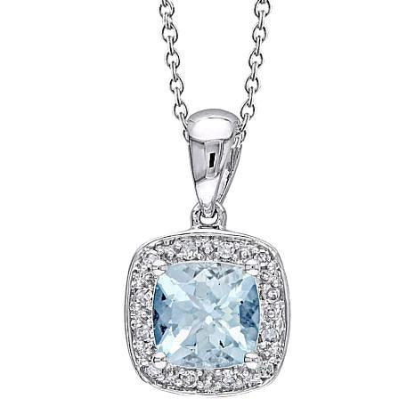 Cushion Aquamarine And Round Diamonds 9.5 Carats Pendant Gold 14K - Gemstone Pendant-harrychadent.ca