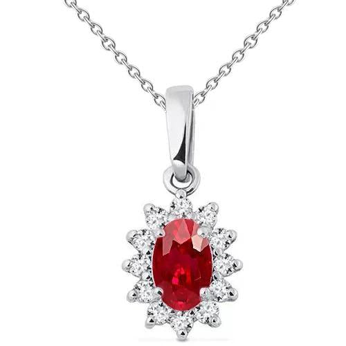 Gold 14K Red Ruby With Diamonds 6.25 Ct Pendant Necklace With Chain - Gemstone Pendant-harrychadent.ca