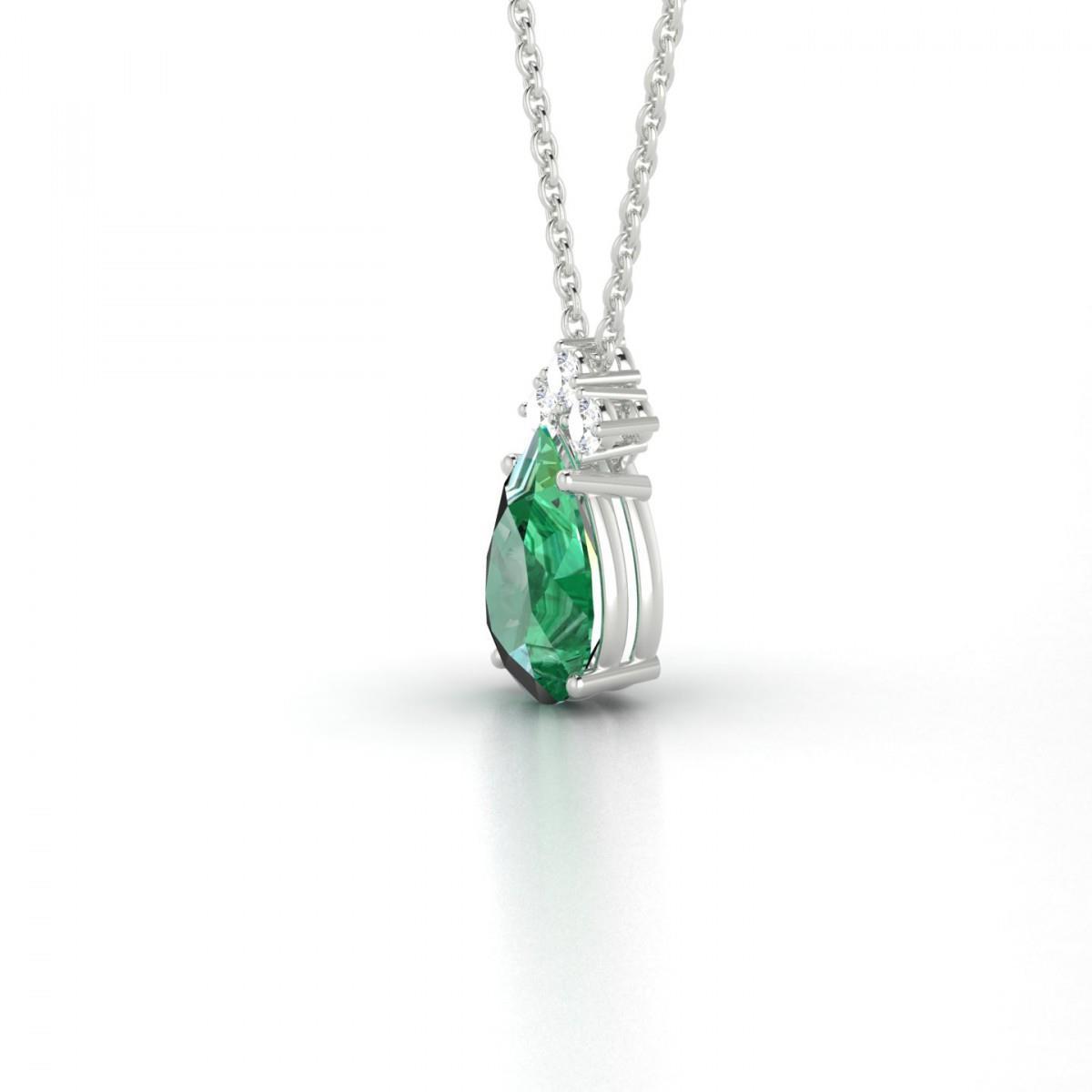 Green Emerald & Diamond Gemstone Pendant Necklace 8.25 Carat WG 14K - Gemstone Pendant-harrychadent.ca