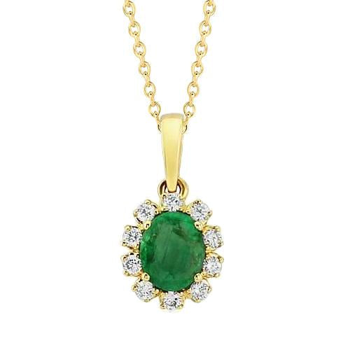 Green Emerald & Diamond Gemstone Pendant Necklace 9.10 Carats Prong - Gemstone Pendant-harrychadent.ca