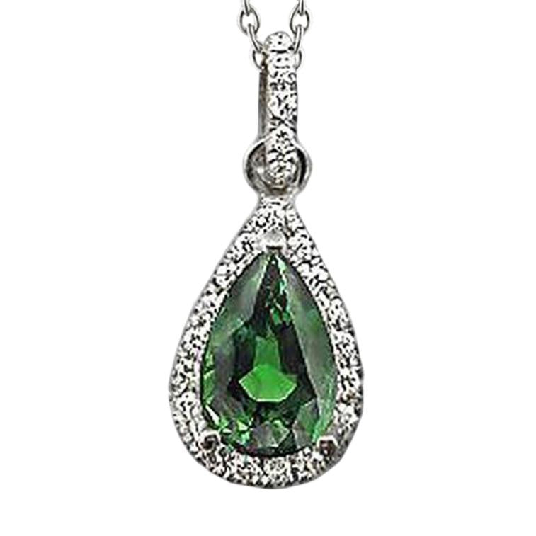 Green Emerald Diamond Gemstone Pendant Pear Necklace 2.51 Ct. WG 14K - Gemstone Pendant-harrychadent.ca