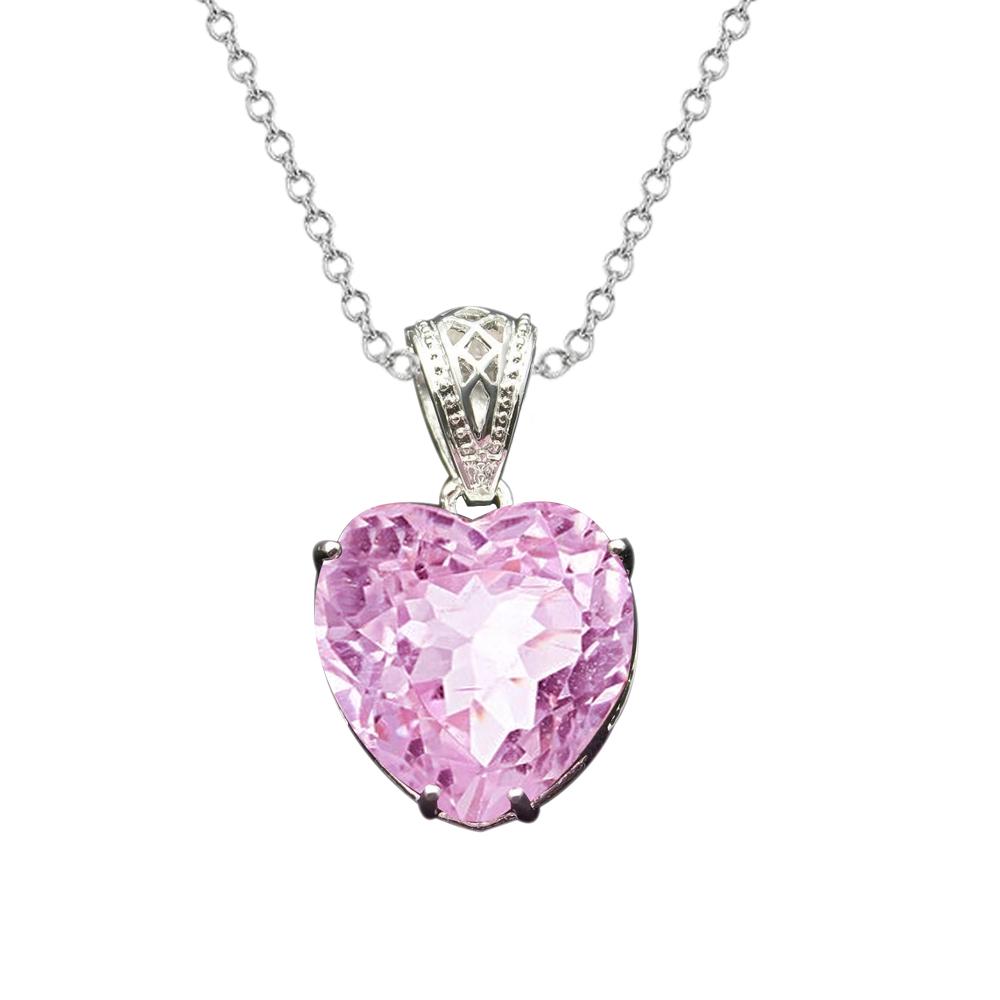 Heart Cut Pink Kunzite Solitaire Necklace Pendant 27 Carats New - Gemstone Pendant-harrychadent.ca