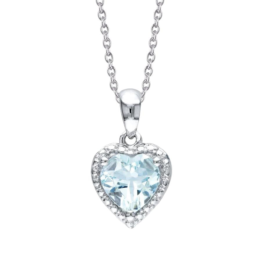 Heart Shape Aquamarine 10 Carat Pendant With Chain White Gold 14K - Gemstone Pendant-harrychadent.ca