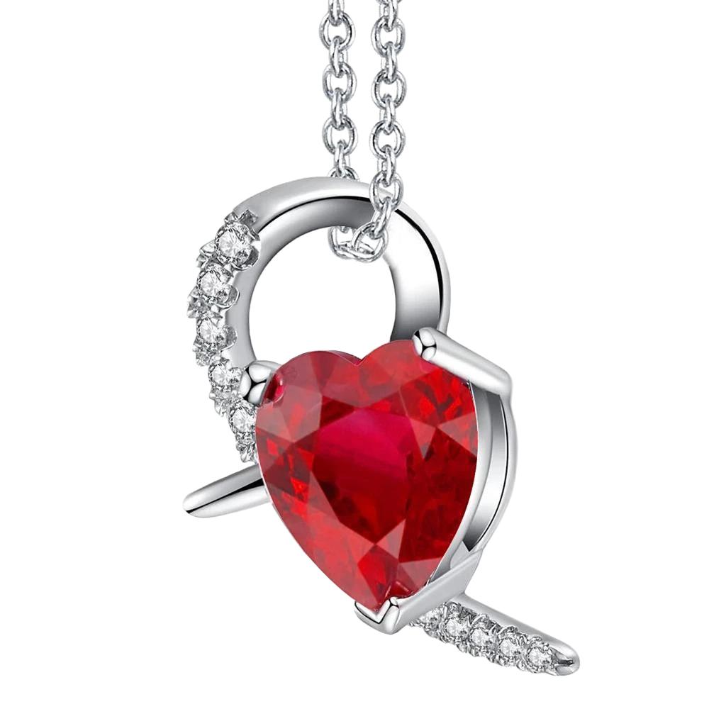 Heart Shape Pendant Necklace 6.90 Ct Ruby And Diamonds White Gold 14K - Gemstone Pendant-harrychadent.ca