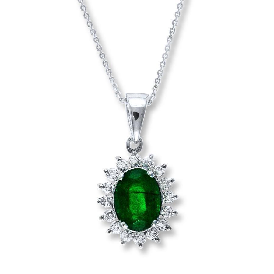 Oval Cut Green Emerald & Diamond Gemstone Pendant 8 Ct. WG 14K - Gemstone Pendant-harrychadent.ca