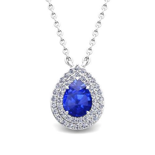 Pendant 2.50 Carats Ceylon Sapphire And Diamond White Gold 14K - Gemstone Pendant-harrychadent.ca