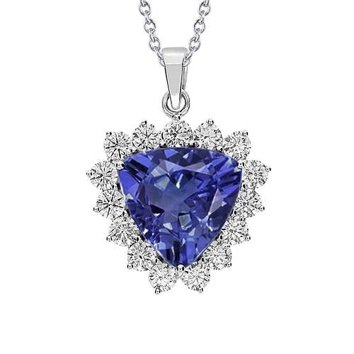 Round Cut Diamond With Trillion Cut Tanzanite Pendant 24 Ct New - Gemstone Pendant-harrychadent.ca