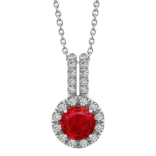 Round Cut Ruby Diamond Pendant Necklace 4.50 Carat White Gold 14K - Gemstone Pendant-harrychadent.ca