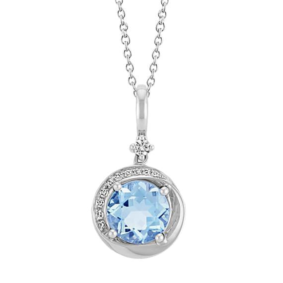 Round Cut With Aquamarine Diamond Pendant 10 Carat WG 14K - Gemstone Pendant-harrychadent.ca