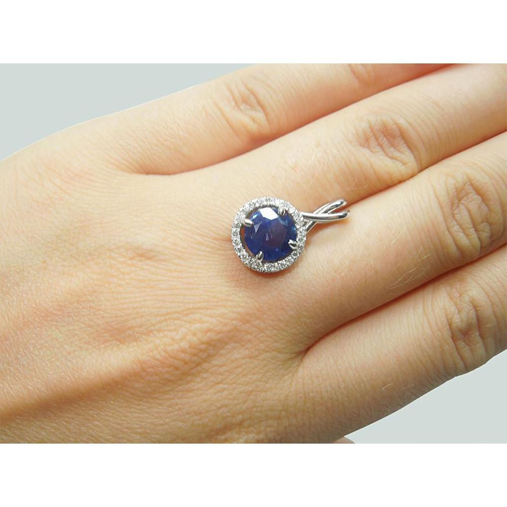 Round Sri Lanka Sapphire Diamond Women Necklace Pendant 2.20 Ct. - Gemstone Pendant-harrychadent.ca