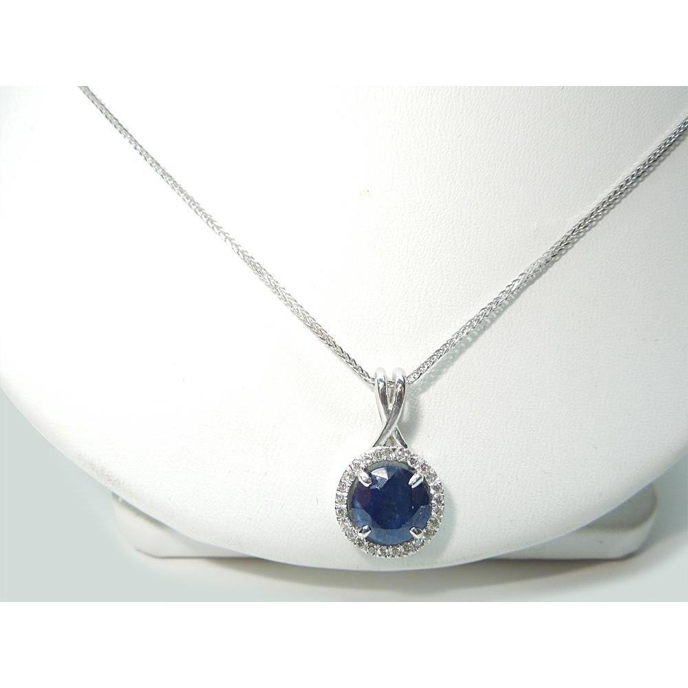 Round Sri Lanka Sapphire Diamond Women Necklace Pendant 2.20 Ct. - Gemstone Pendant-harrychadent.ca