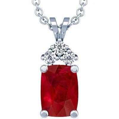 Ruby & Diamond Pendant Necklace With Chain 14.25 Ct. WG 14K - Gemstone Pendant-harrychadent.ca